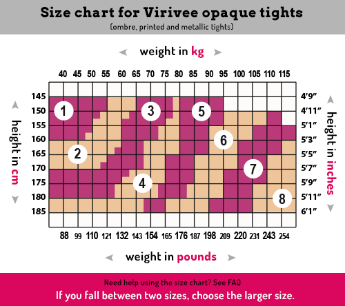 Virivee opaque size chart