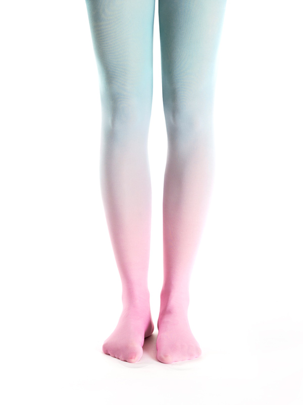 Pink-turquoise ombre tights