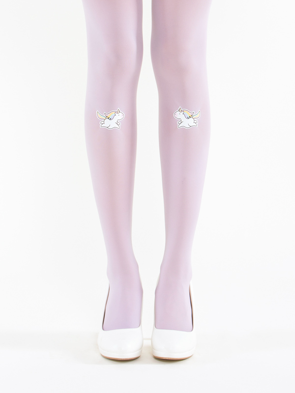 Rainbow unicorns on lavender tights