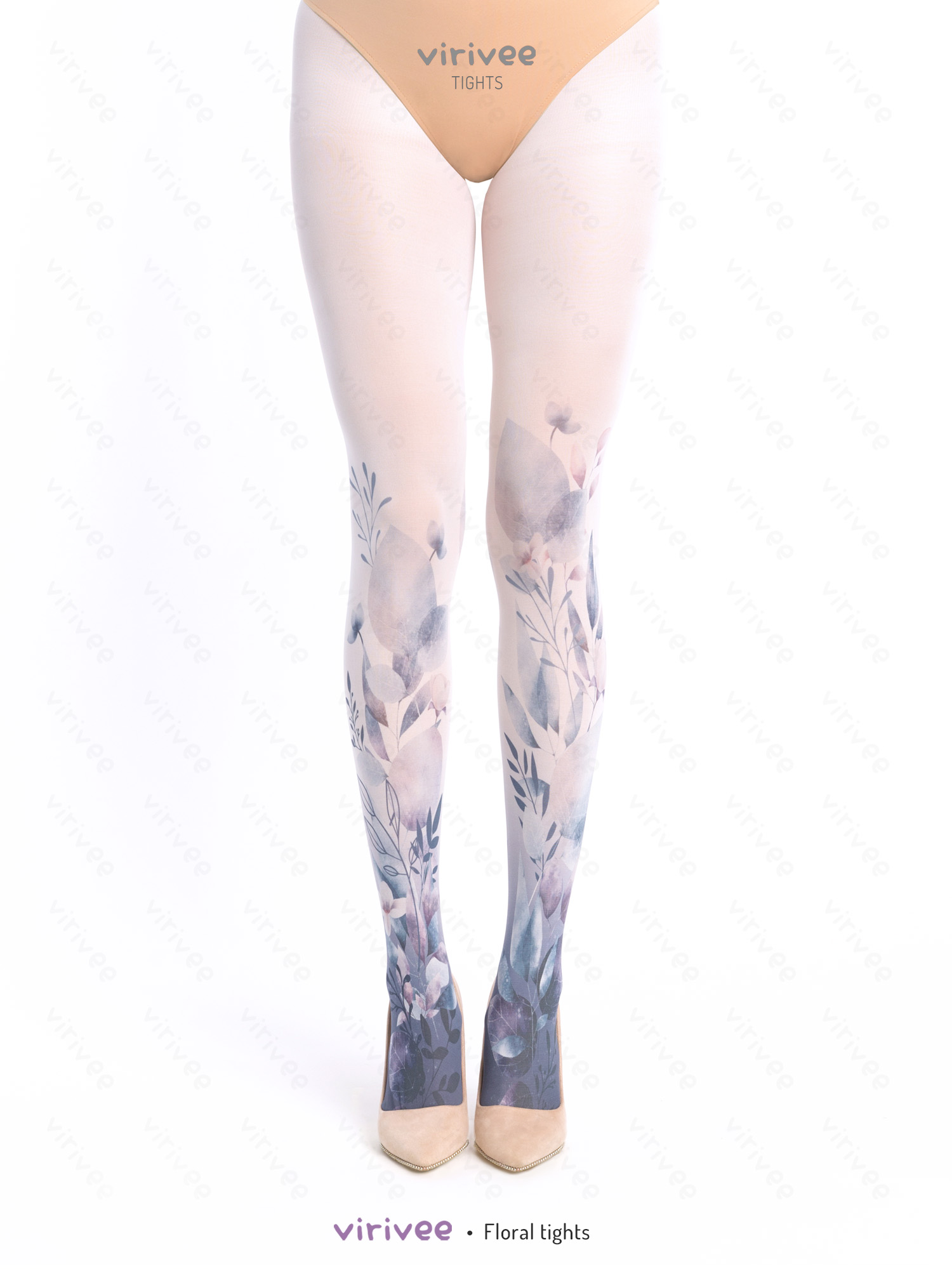 Ombre-Strumpfhose Mit Blauen Blumen