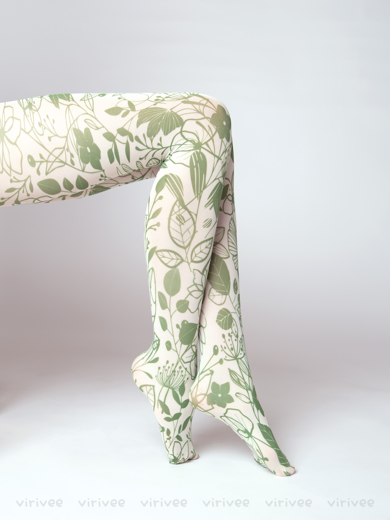 Strumpfhose Mit Grünem Blumenmuster