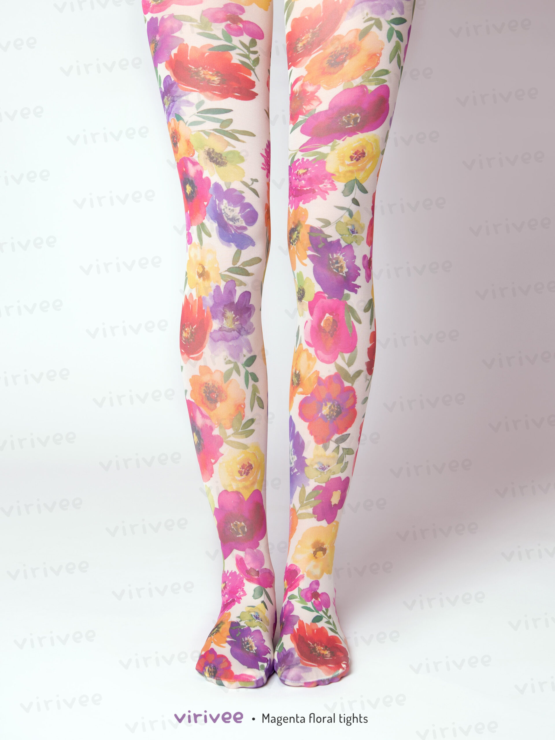 Strumpfhose Mit Magenta Blumen