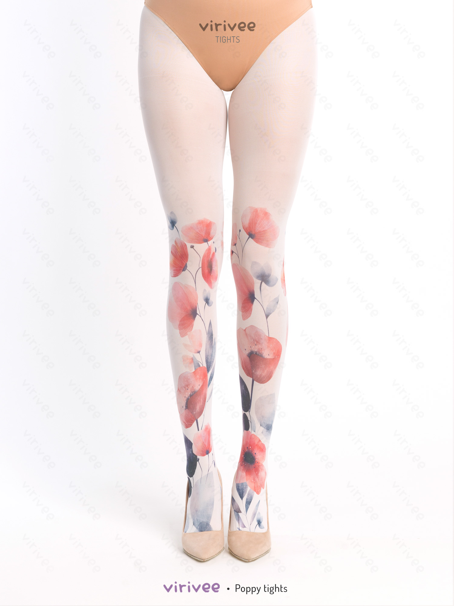 Weiße Strumpfhose Mit Mohnblumen