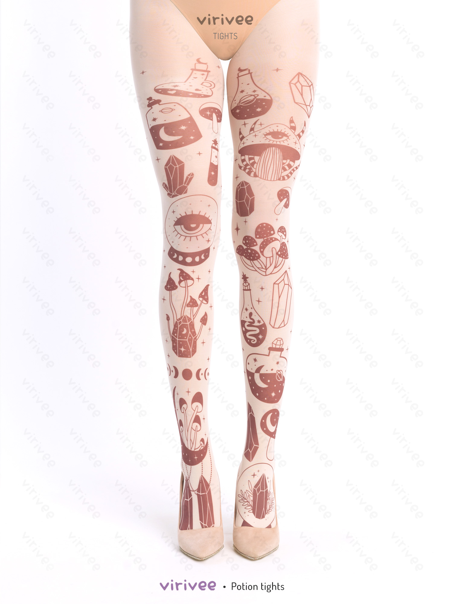 Strumpfhose Mit Pilz- Und Zaubertrank-Print