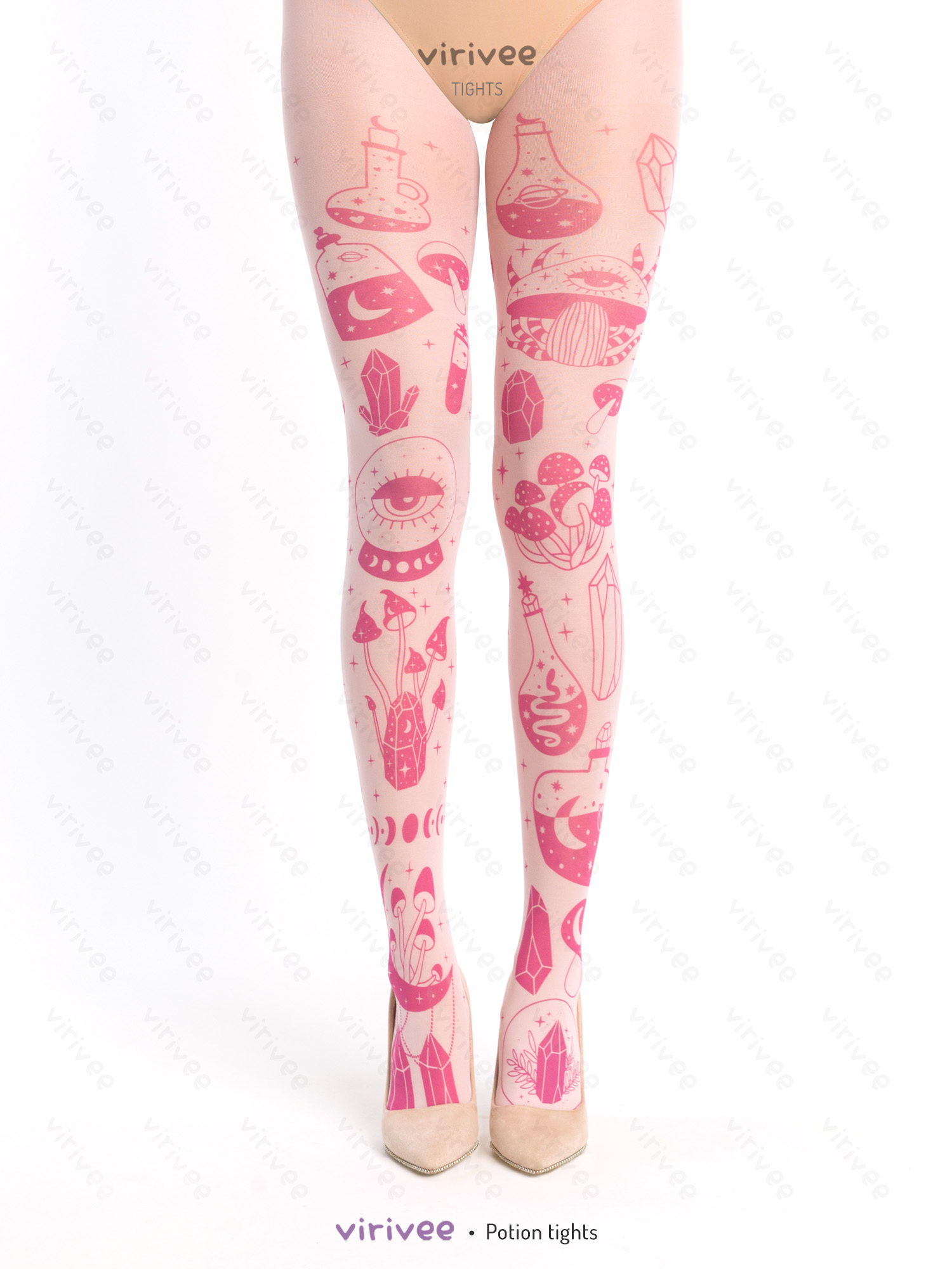 Rosa Strumpfhose Mit Pilz- Und Zaubertrank-Print